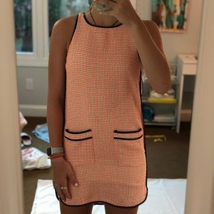 Orange and white knit dress w black piping